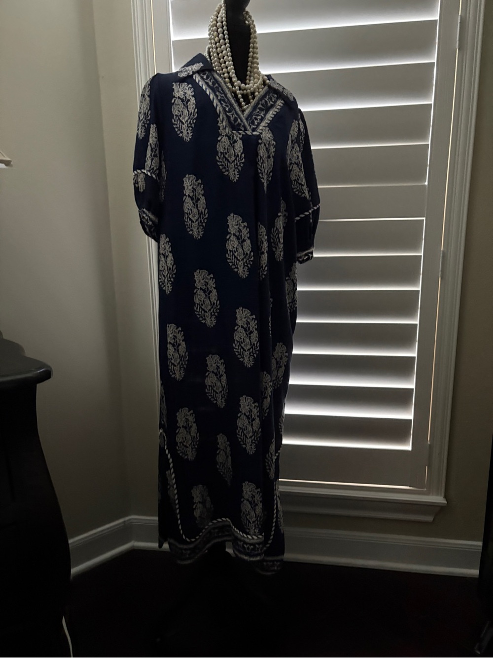 Umgee Navy and Cream Printed Maxi Dress